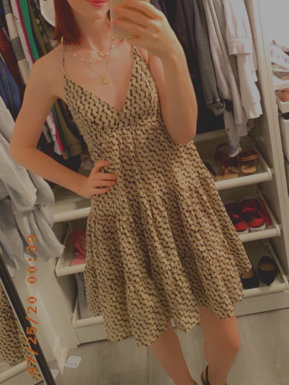 Urban Outfitters Cream/ brown/ rust Dress with Zigzag Print. Ajustable straps.